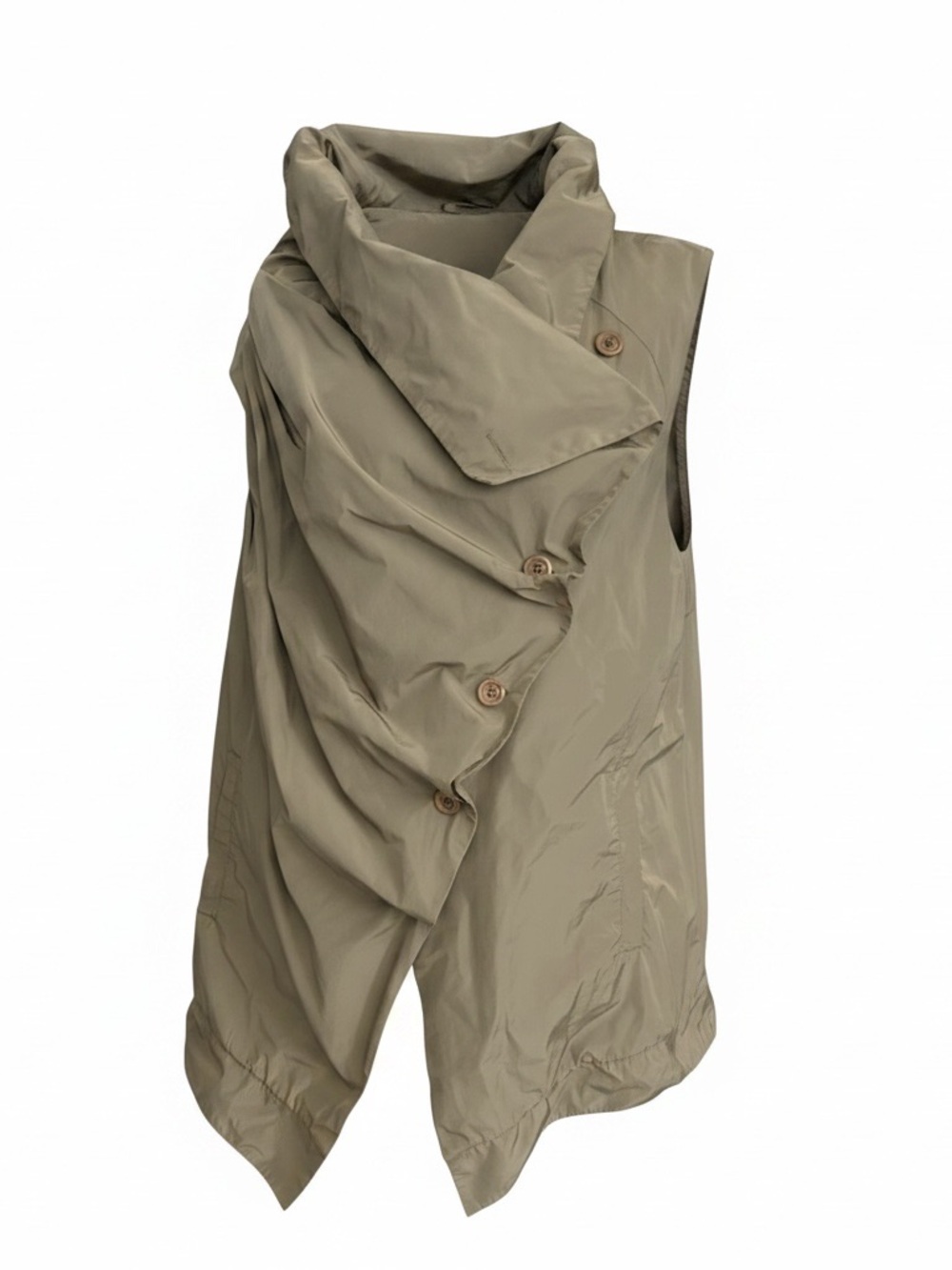 Sun Kim Jenny Vest M Medium Brown Taupe Asymmetrical Drape Button Lagenlook